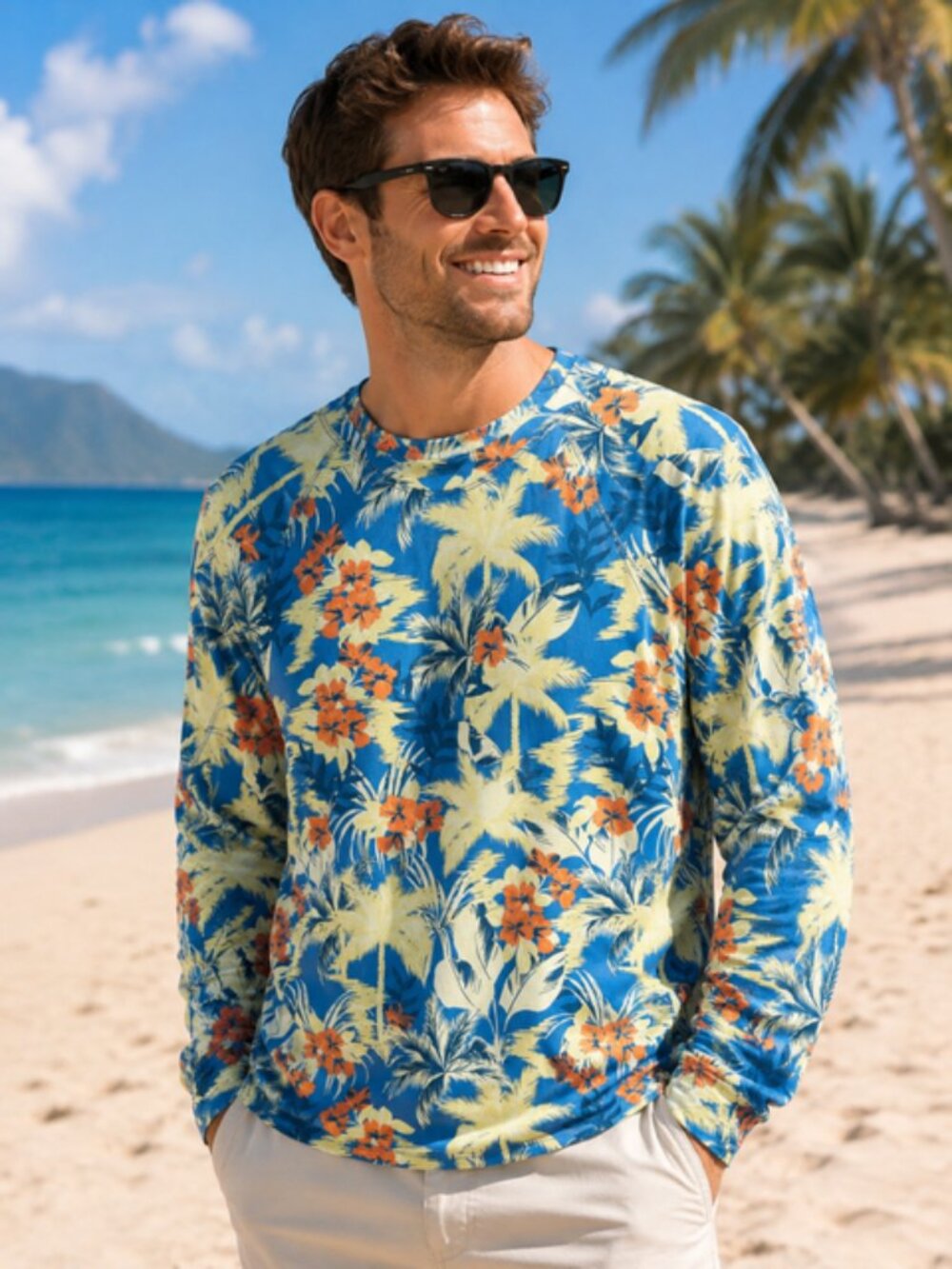 NWT Robert Graham Tropical Floral Swim Shirt Rash Guard Men’s Large Long Sleeve